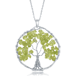 Sterling Silver Peridot Beads Tree of Life Pendant  - K-7905