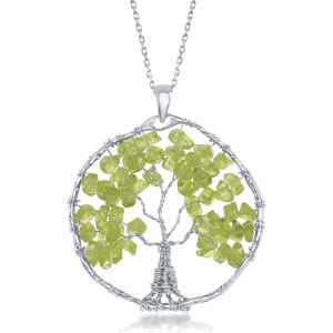 Sterling Silver Peridot Beads Tree of Life Pendant  - K-7905