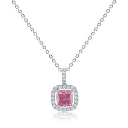 Sterling Silver Pink and White CZ Micro Pave Square Pendant  - K-7041