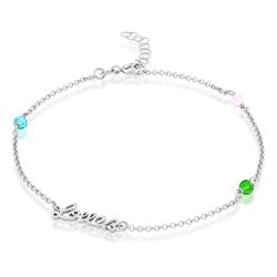 Sterling Silver Pink; Green; and Blue Crystals with LOVE Anklet - 9 Inch - R-9122