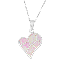 Sterling Silver Pink Inlay Opal Heart Mosaic Style Pendant  - K-7269
