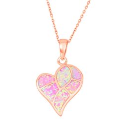 Sterling Silver Pink Inlay Opal Heart Mosaic Style Pendant  - K-7933