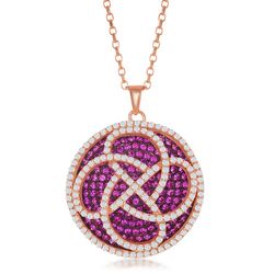 Sterling Silver RG Flower Design with Pink and White CZs Pendant WChain  - K-7997