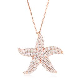 Sterling Silver RG Micro Pave Large Starfish Pendant WChain  - K-7910