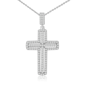 Sterling Silver Rhodium Plated and CZ Cross Necklace DAZ-DYN-737