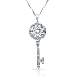 Sterling Silver Rhodium Plated and CZ Flower Key Necklace DAZ-DBN306