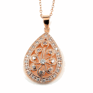 Sterling Silver Rhodium Plated and Pink CZ Necklace DAZ-DBN7658