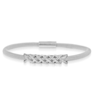 Sterling Silver Rhodium Plated Criss Cross CZ Bar Bangle DAZ-DAB-187