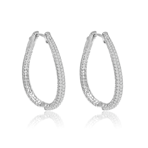 Sterling Silver Rhodium Plated & CZ Oval Hoop Earrings DAZ-DCE-553