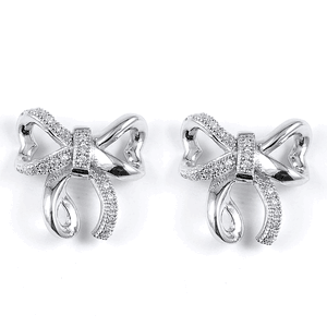 Sterling Silver Rhodium Plated CZ Ribbon Stud Earrings DAZ-DME-238