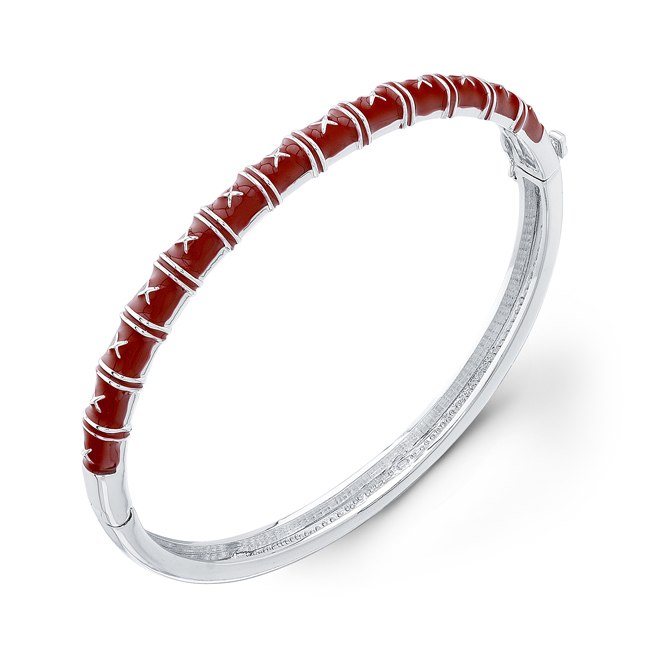 Sterling Silver Rhodium Plated with Red Enameled Bangle DAZ-DBB45RD