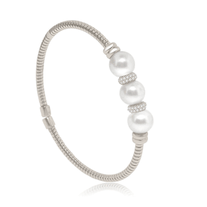 Sterling Silver Rhodium Plated with Simulated Pearl and Cz DAZ-DRB-537