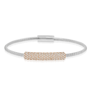 Sterling Silver Rhodium & Rose Gold Plated CZ Bar Bangle DAZ-DAB-174WP