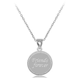 Sterling Silver Rope Border Disc Friends Forever Pendant  WChain  - J-2578