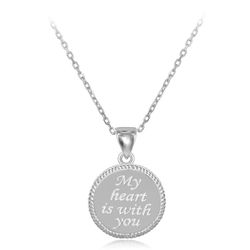 Sterling Silver Rope Border Disc My Heart is With You Pendant WChain  - J-2574