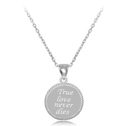 Sterling Silver Rope Border Disc True Love Never Dies Pendant  WChain  - J-2576