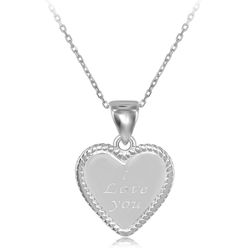 Sterling Silver Rope Border Heart I Love You Pendant  WChain  - J-2580