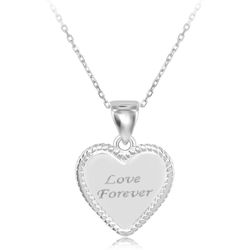 Sterling Silver Rope Border Heart Love Forever Pendant  WChain  - J-2585