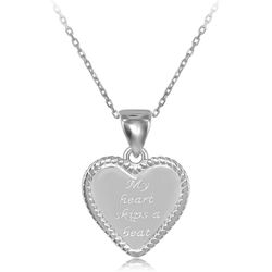 Sterling Silver Rope Border Heart My Heart Skips a Beat Pendant  WChain  - J-2581