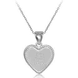 Sterling Silver Rope Border Heart My Soul Mate Pendant  WChain  - J-2582