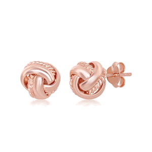 Sterling Silver Rope Border Love Knot Stud Earrings - Rose Gold Plated  - A-2560