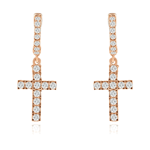 Sterling Silver Rose Gold Plated CZ Cross Dangle Earrings DAZ-DCE-605P