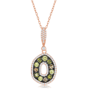 Sterling Silver Rose Gold Plated with White; Champagne & Yellow w Black Plating Round Necklace - 16 Inch - M-6131