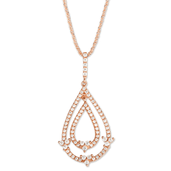 Sterling Silver Rose GP Double Open Teardrop Micro Pave Pendant  - K-6946