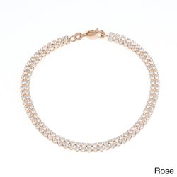 Sterling Silver Rose GP Double Row CZ Tennis Bracelet - 7.5 Inch - T-6952