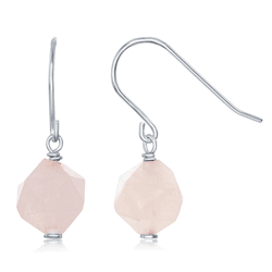 Sterling Silver Rose Quartz 8MM Rock Earrings  - D-6651