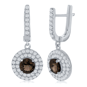 Sterling Silver Round 1.05ctw White Topaz with Center 1.5ctw Smoky Earrings  - BLD-6875