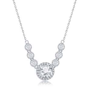 Sterling Silver Round CZ Necklace - 16 Inch - M-6266