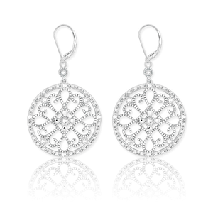 Sterling Silver Round Design Diamond Earrings  - D-4880