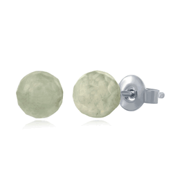 Sterling Silver Round Faceted 6MM Prehnite Stud Earrings  - D-6640