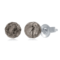 Sterling Silver Round Faceted Black Rutilated 6MM Stud Earrings  - D-6644