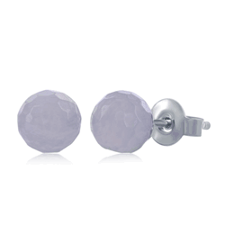 Sterling Silver Round Faceted Blue Lace Agate 6MM Stud Earrings  - D-6641