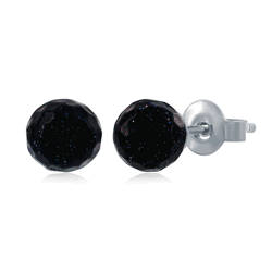 Sterling Silver Round Faceted Blue Sandstone 6MM Stud Earrings  - D-6637
