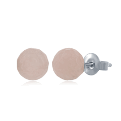Sterling Silver Round Faceted Rose Quartz 6MM Stud Earrings  - D-6639