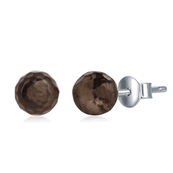 Sterling Silver Round Faceted Smokey 6MM Stud Earrings  - D-6642