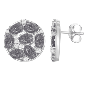 Sterling Silver Round with Center Grey Ice Stones & CZs Earrings  - D-6553