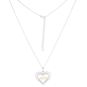Sterling Silver Shiny and CZ Open Heart & Center RG Heartbeat Necklace - 16 Inch - M-5303