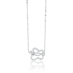 Sterling Silver  Sideways CZ Butterfly Necklace - 16 Inch - M-4238