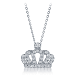 Sterling Silver Small CZ Crown Pendant  - K-7169