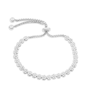 Sterling Silver Small Flower CZ Adjustable Bolo Bracelet  - T-7470