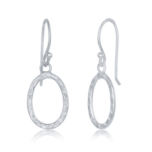 Sterling Silver Small Hammered Oval Earrings  - A-1595