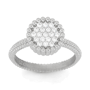 Sterling Silver Small Round CZ with Beaded Border Ring - Size 8 - W-1340-8