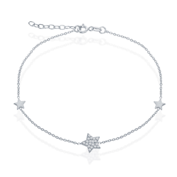 Sterling Silver Small Shiny with Center CZ Star Anklet - 9 Inch - R-9139