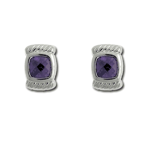 Sterling Silver Small Square Amethyst CZ Earrings  - D-3192