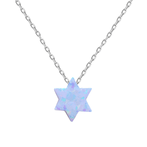 Sterling Silver  Small White Opal Star of David Necklace - 16 Inch - M-5179