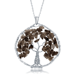 Sterling Silver Smokey Quartz Beads Tree of Life Pendant  - K-7906